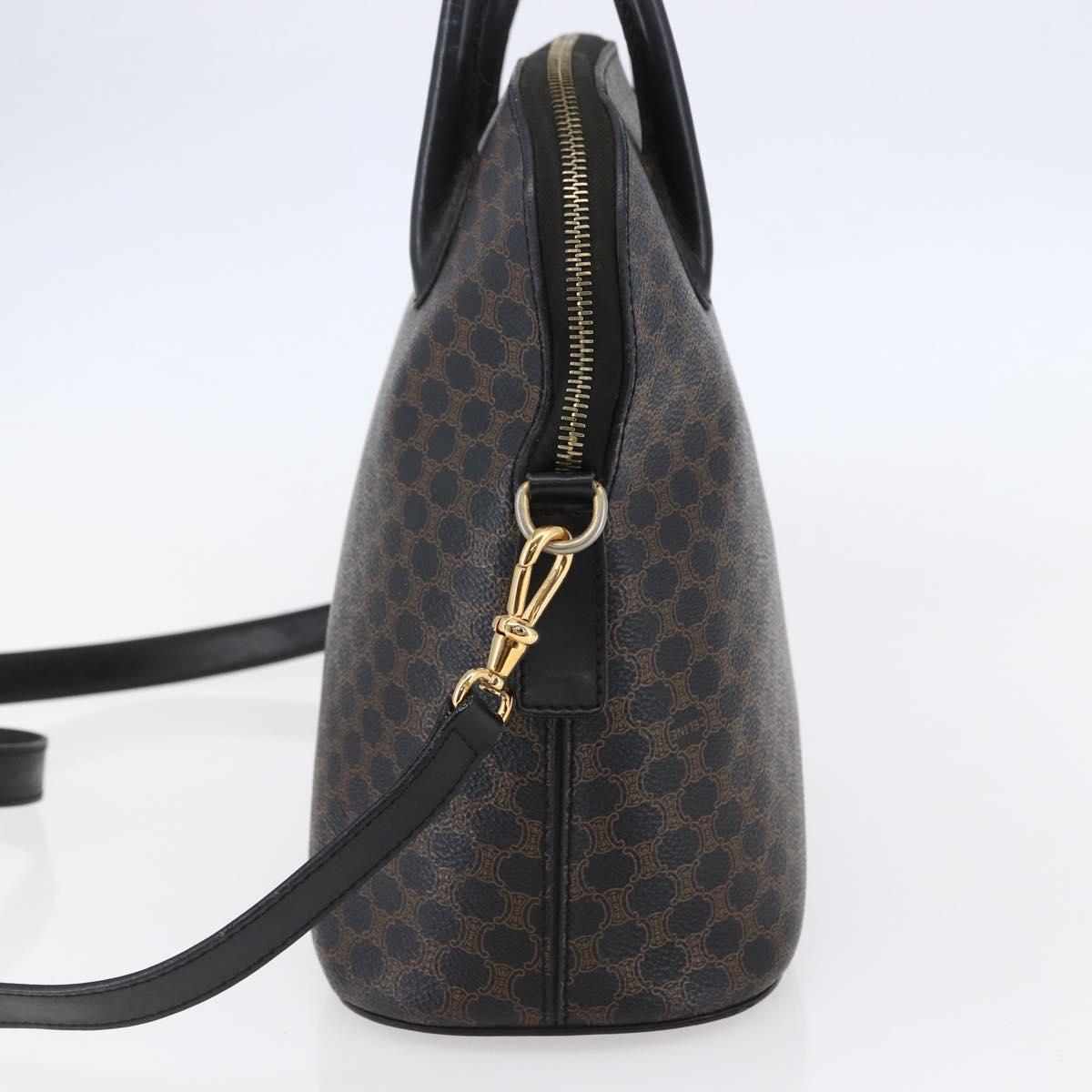 CELINE Macadam Canvas Hand Bag PVC Leather 2way Black Gold Auth ep11119