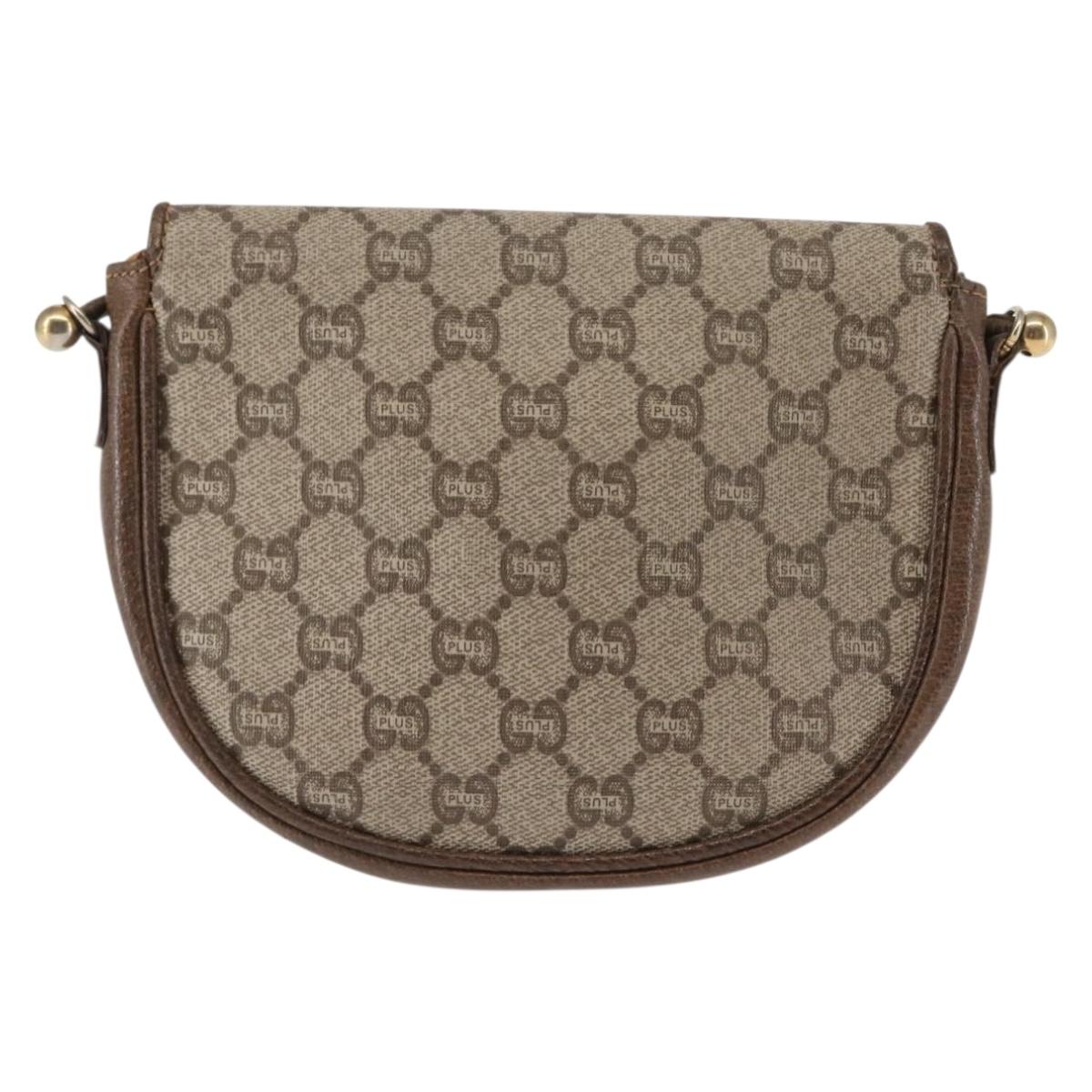 GUCCI GG Plus Supreme Shoulder Bag PVC Beige Gold Auth ep11120