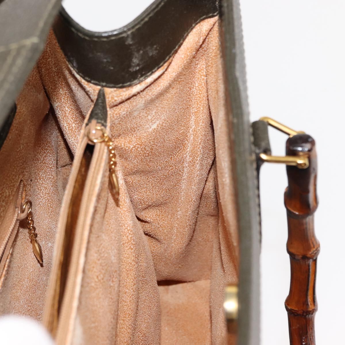 GUCCI Bamboo Hand Bag Leather Khaki Auth ep11123