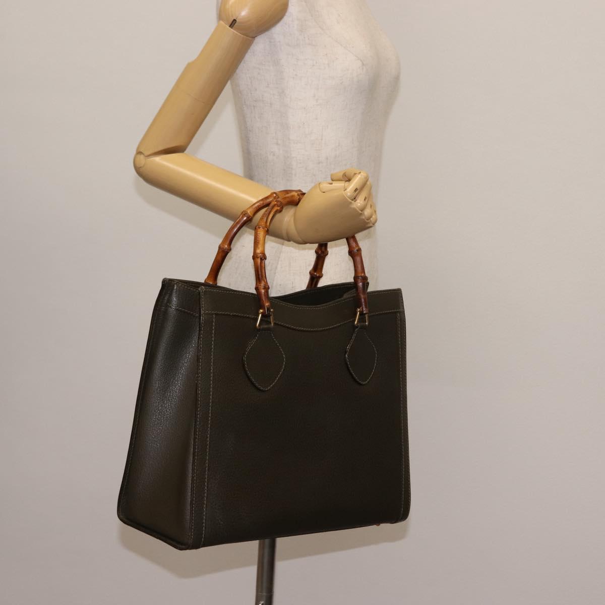 GUCCI Bamboo Hand Bag Leather Khaki Auth ep11123