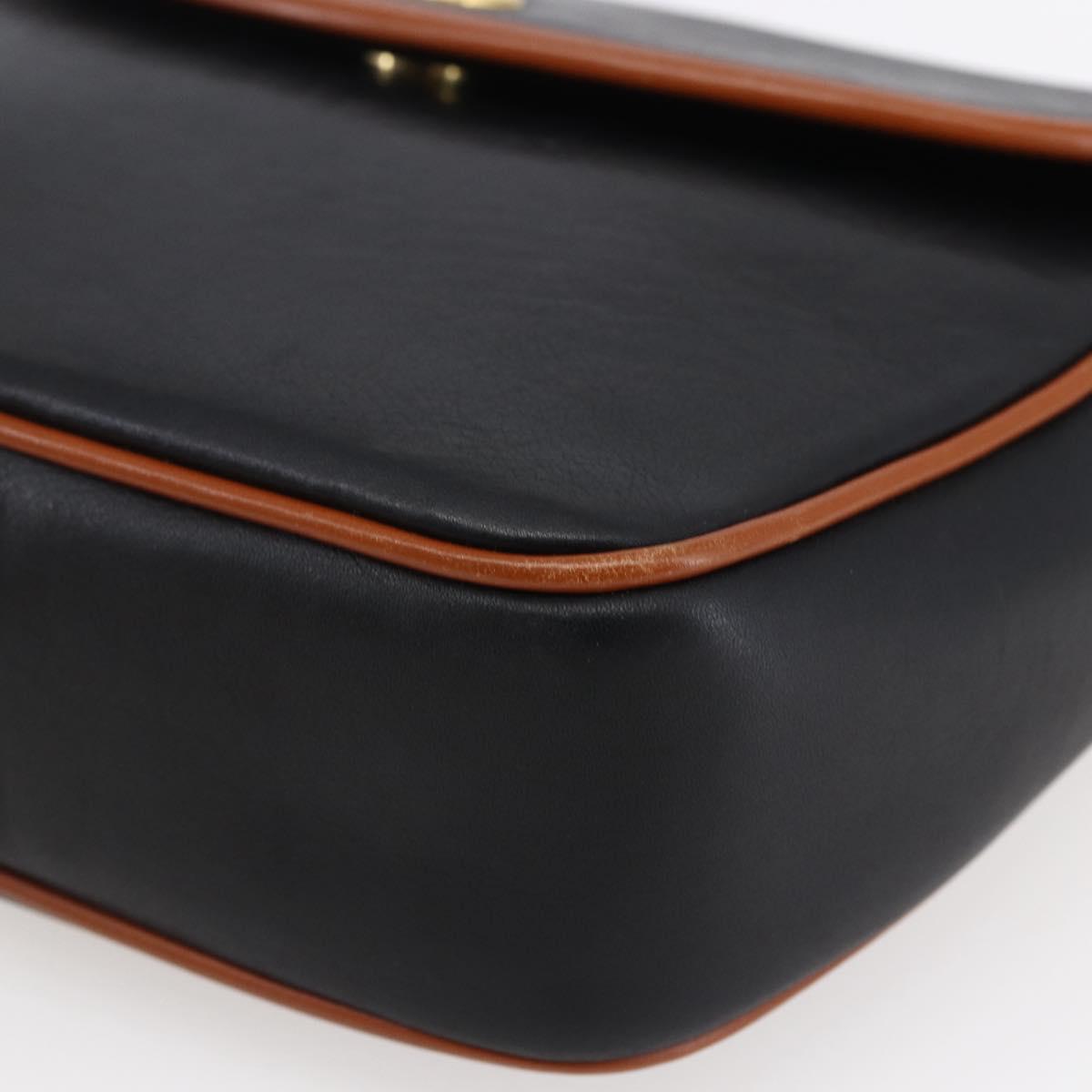 CELINE Shoulder Bag Leather Black Gold Auth ep11125