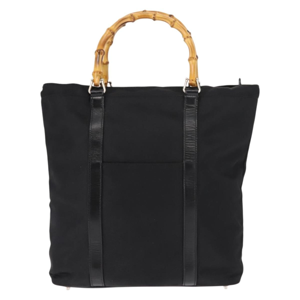 GUCCI Bamboo Hand Bag Nylon Black Auth ep11126
