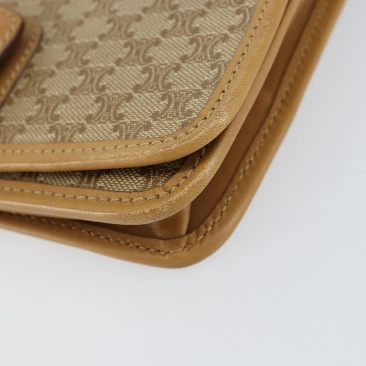 CELINE Macadam Canvas Shoulder Bag PVC Beige Gold Auth ep11127