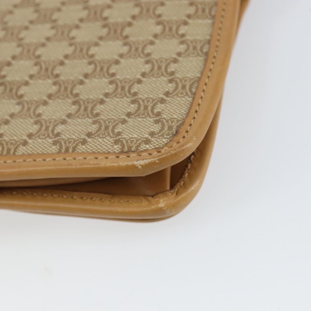 CELINE Macadam Canvas Shoulder Bag PVC Beige Gold Auth ep11127
