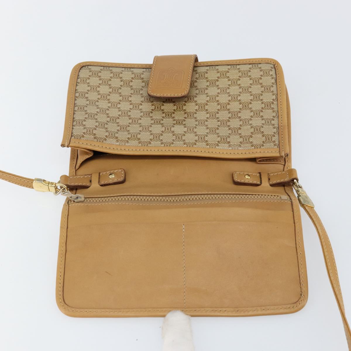 CELINE Macadam Canvas Shoulder Bag PVC Beige Gold Auth ep11127