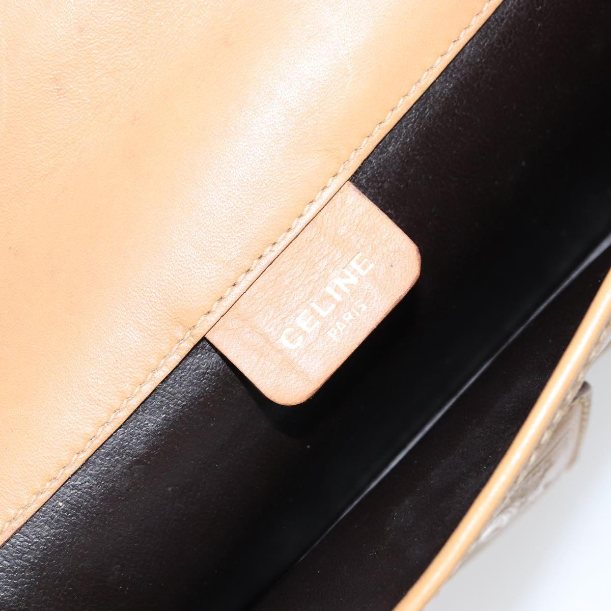 CELINE Macadam Canvas Shoulder Bag PVC Beige Gold Auth ep11127