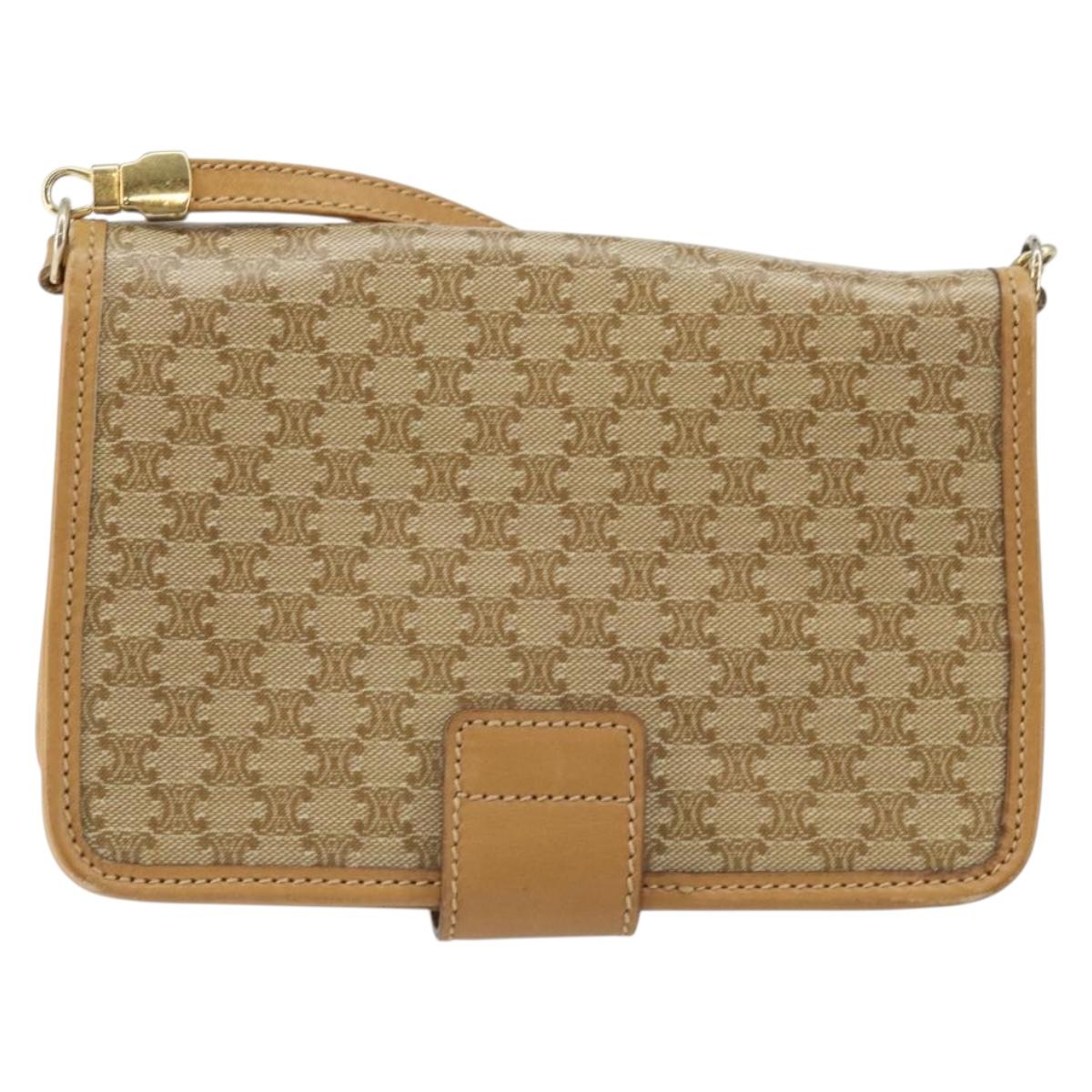 CELINE Macadam Canvas Shoulder Bag PVC Beige Gold Auth ep11127