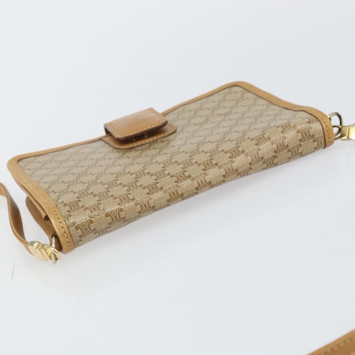 CELINE Macadam Canvas Shoulder Bag PVC Beige Gold Auth ep11127