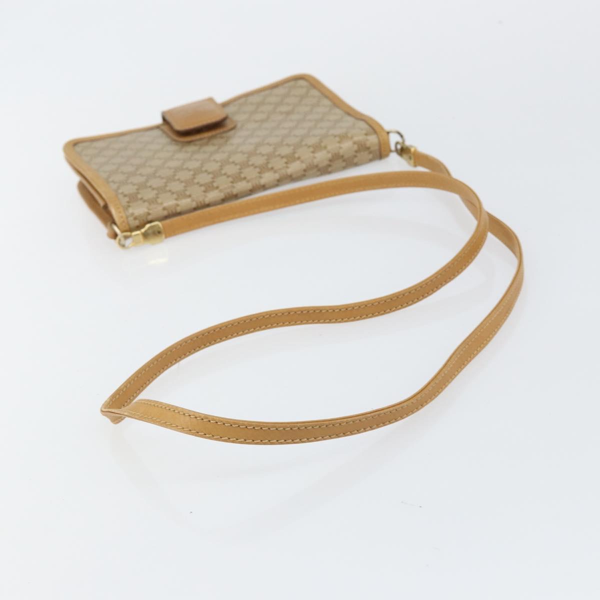 CELINE Macadam Canvas Shoulder Bag PVC Beige Gold Auth ep11127