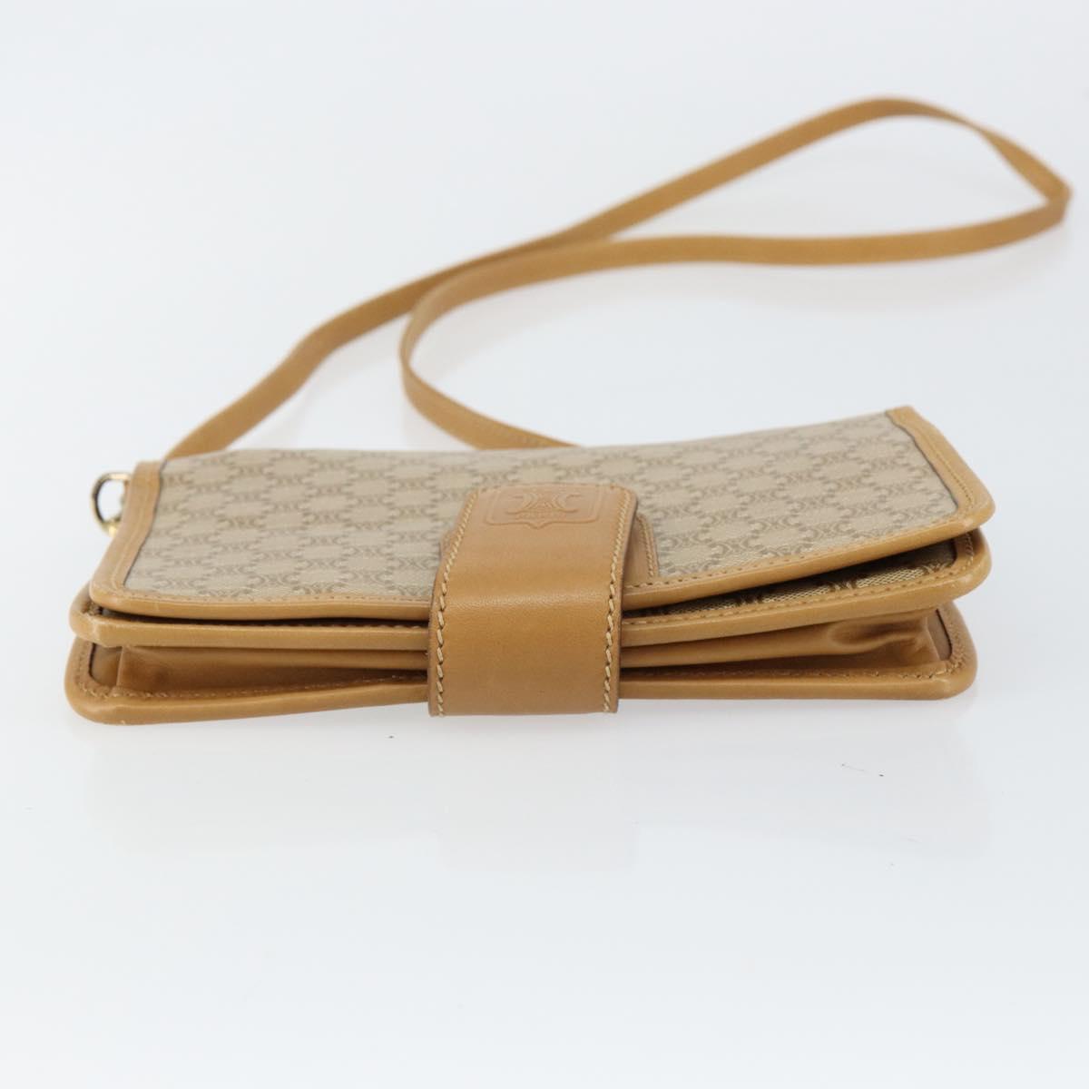 CELINE Macadam Canvas Shoulder Bag PVC Beige Gold Auth ep11127