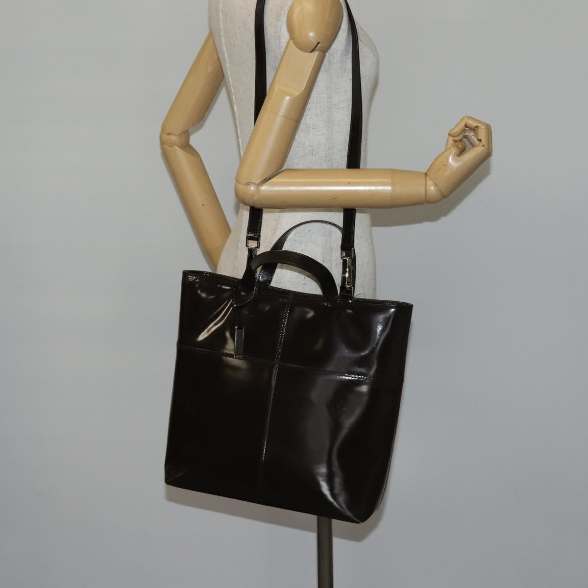 GUCCI Hand Bag Patent leather 2way Brown Auth ep11132