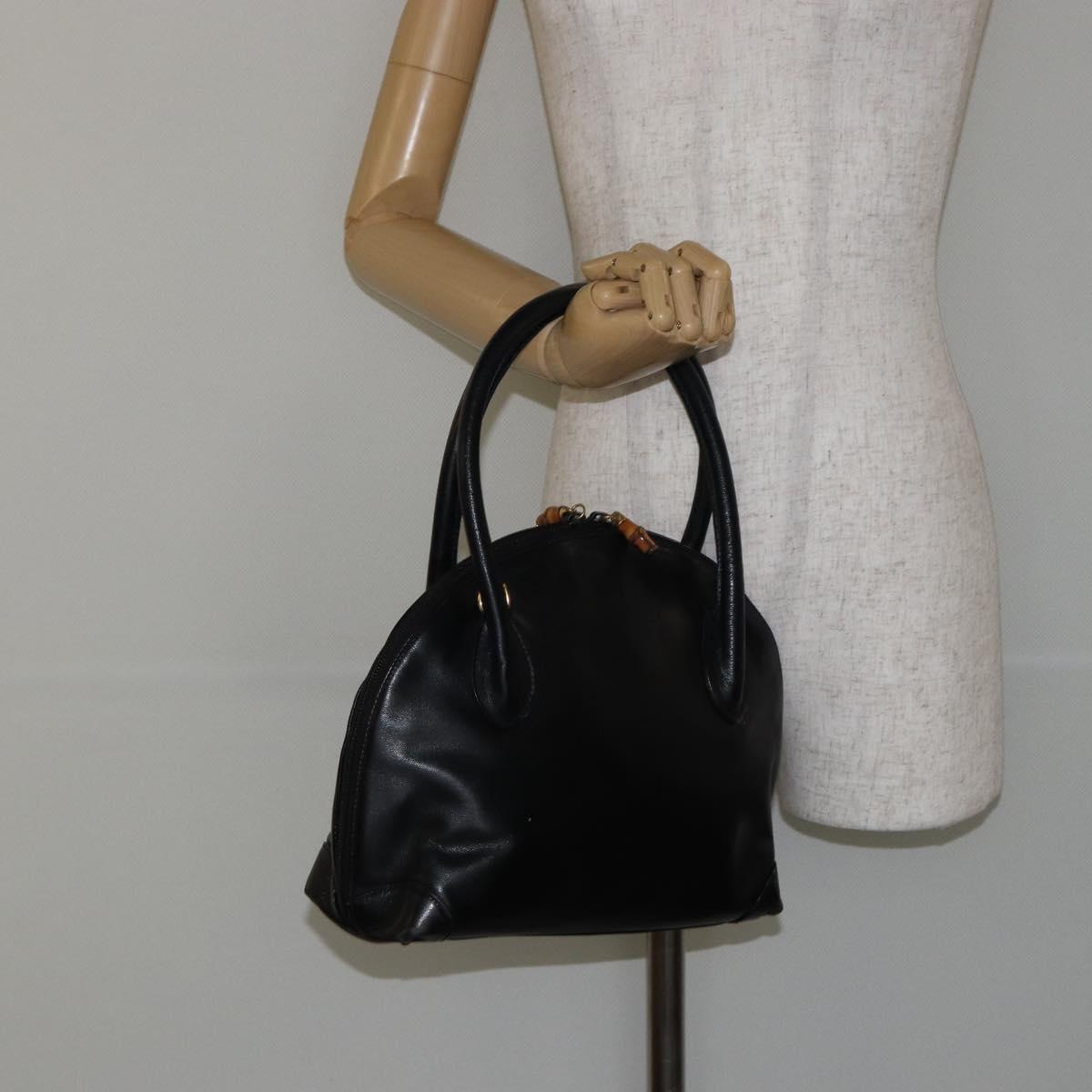 GUCCI Bamboo Hand Bag Leather Black Auth ep11133