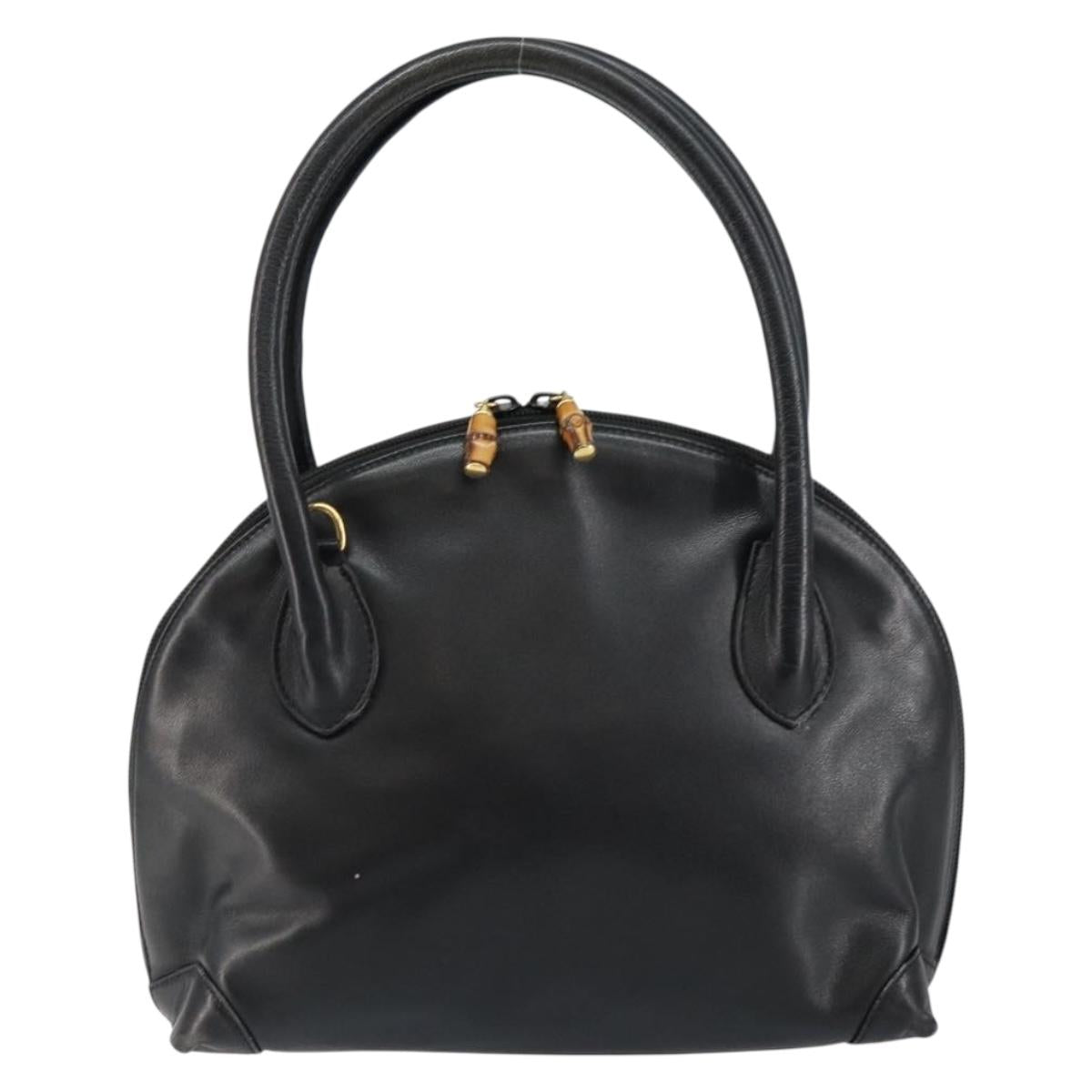 GUCCI Bamboo Hand Bag Leather Black Auth ep11133