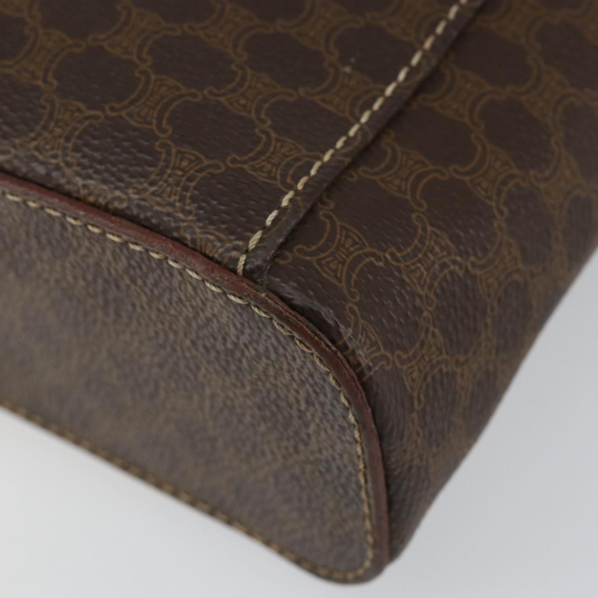 CELINE Macadam Canvas Vanity Pouch PVC Leather Brown Gold Auth ep11135