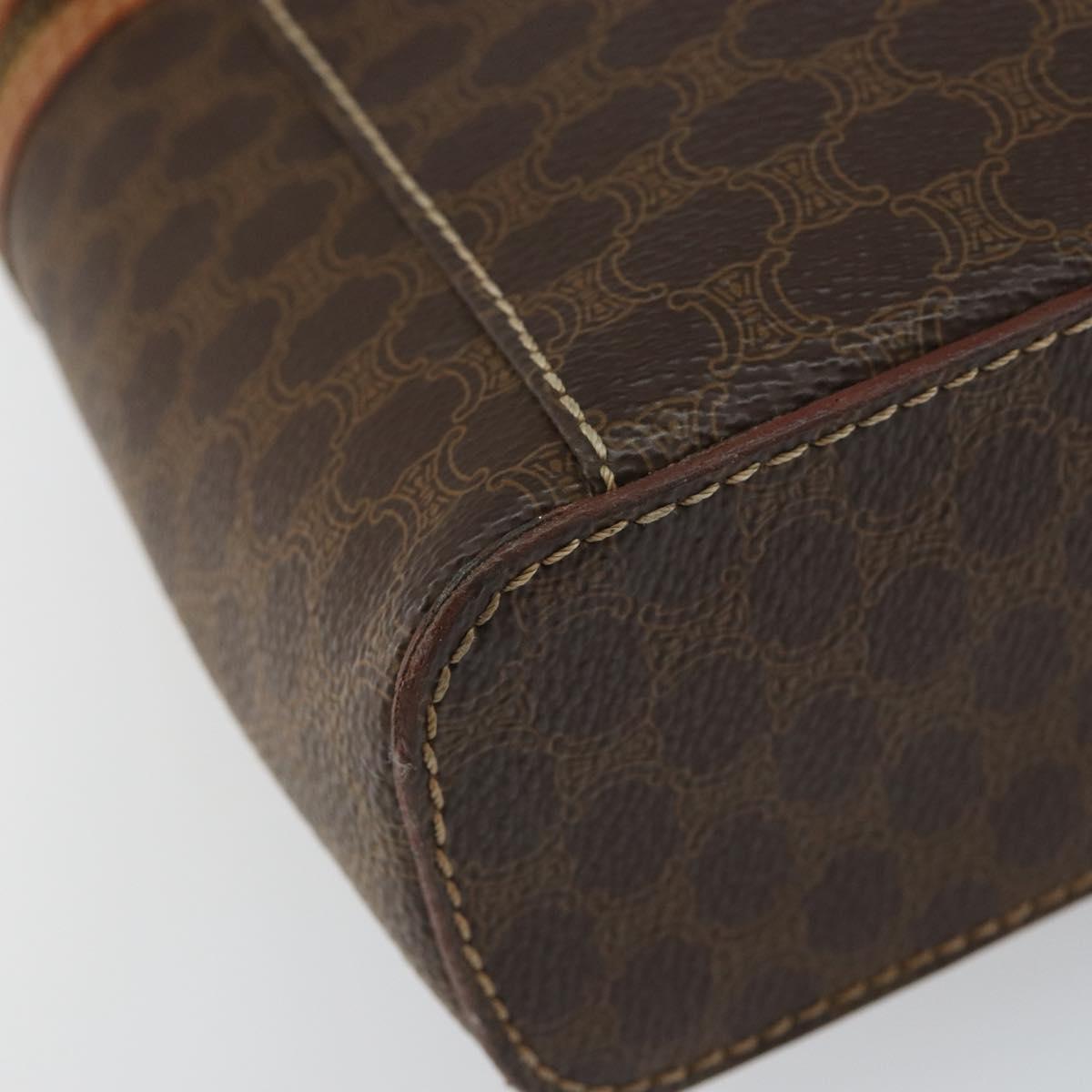 CELINE Macadam Canvas Vanity Pouch PVC Leather Brown Gold Auth ep11135