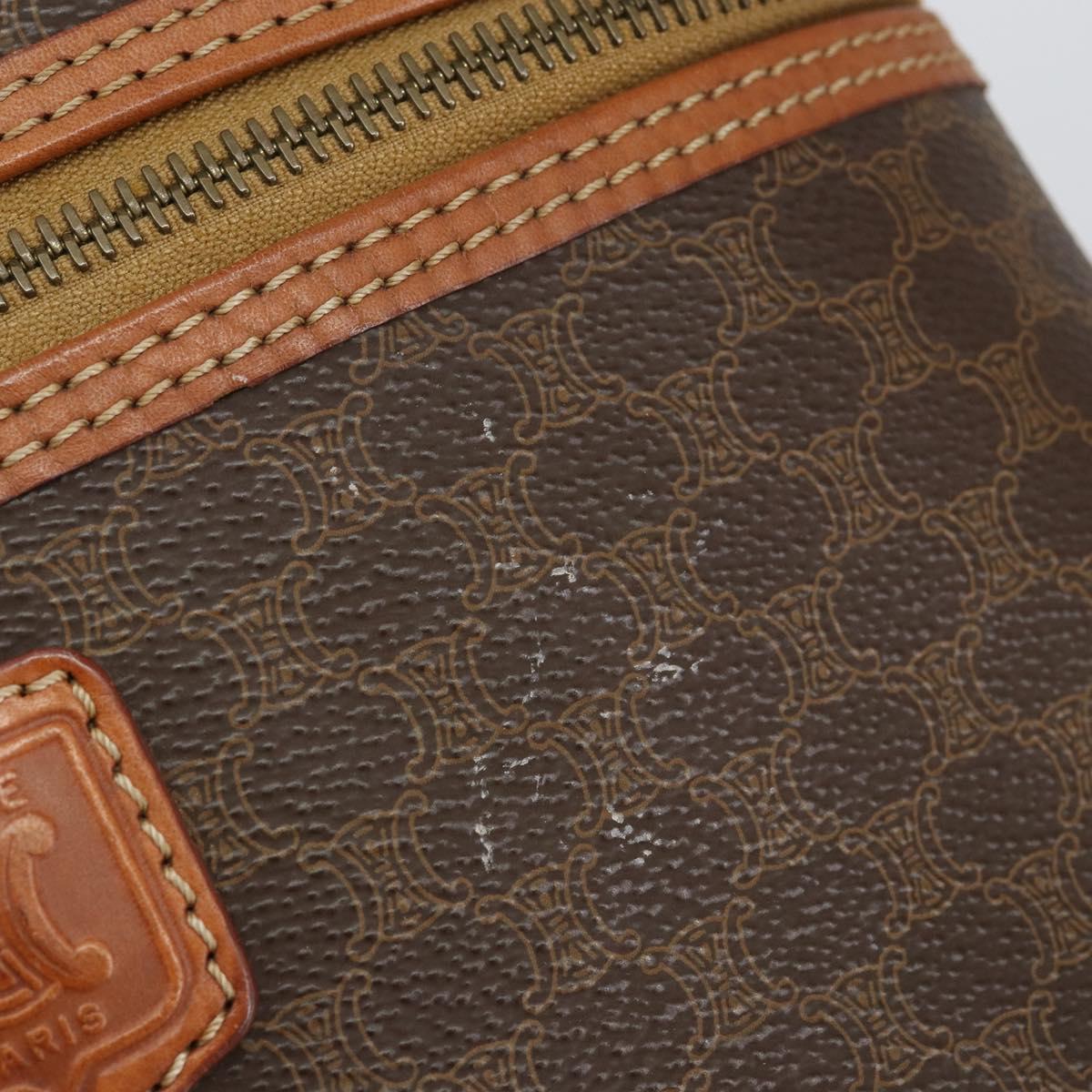 CELINE Macadam Canvas Vanity Pouch PVC Leather Brown Gold Auth ep11135