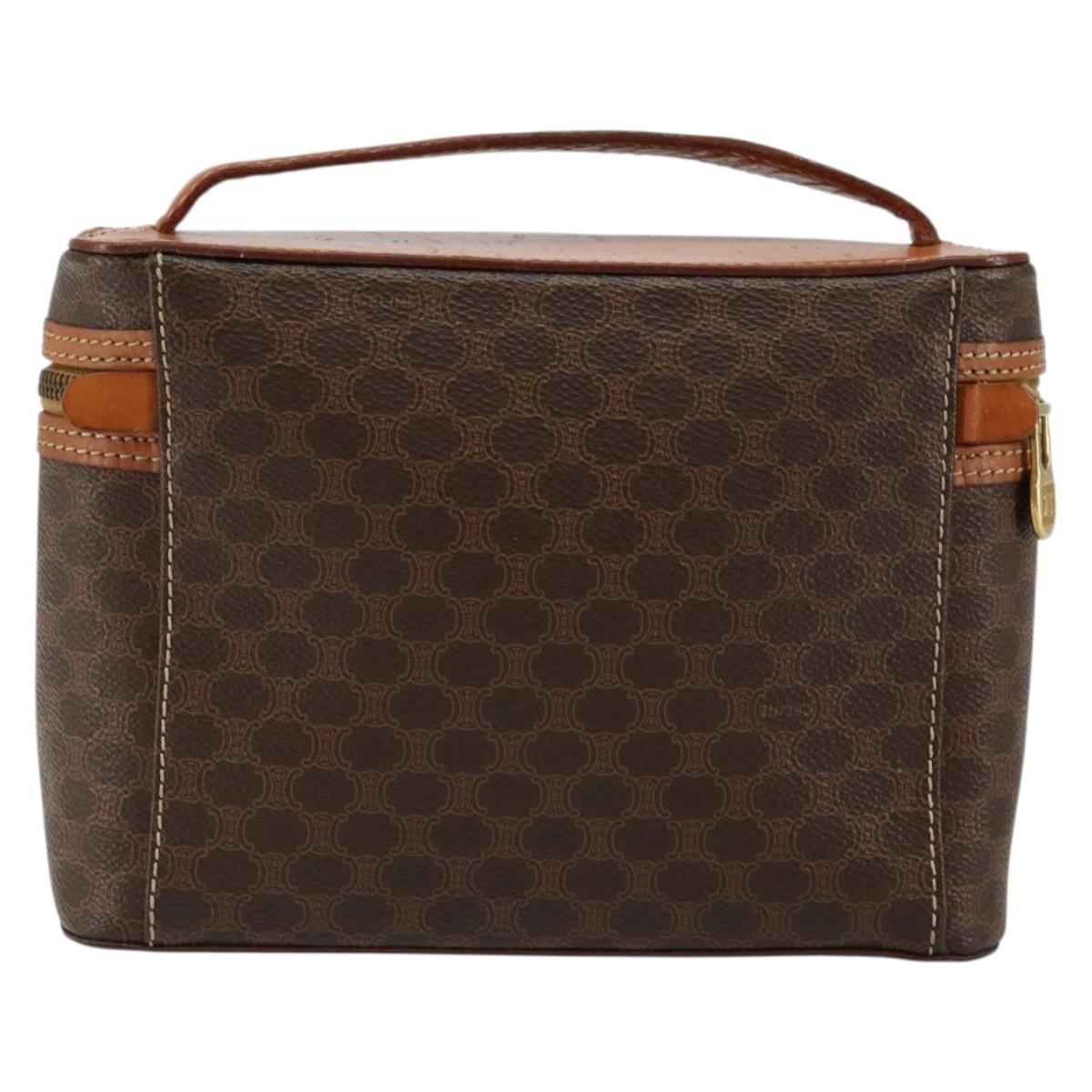 CELINE Macadam Canvas Vanity Pouch PVC Leather Brown Gold Auth ep11135