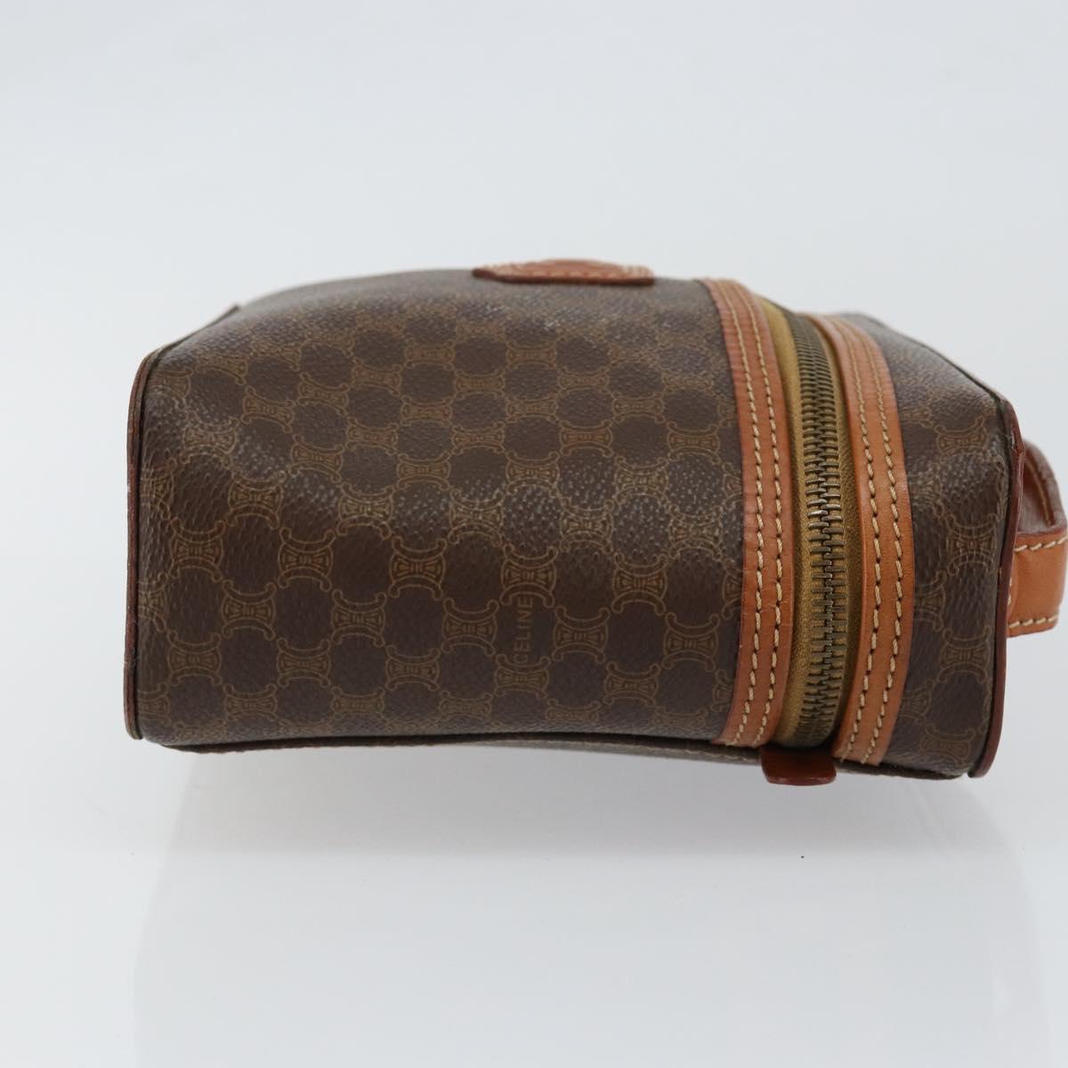 CELINE Macadam Canvas Vanity Pouch PVC Leather Brown Gold Auth ep11135
