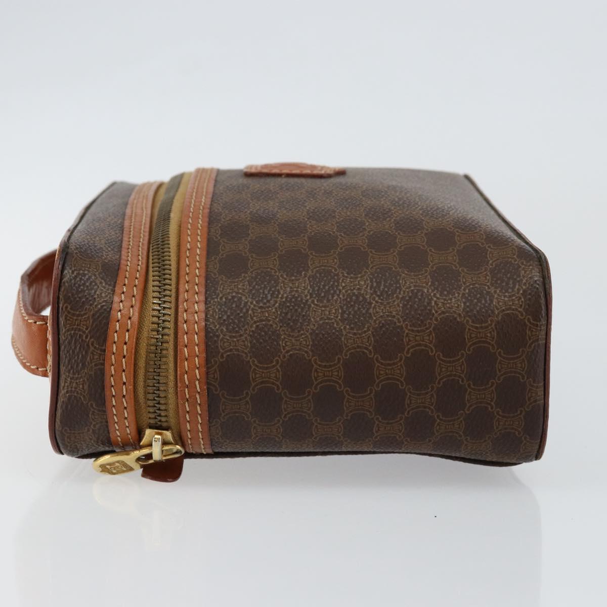 CELINE Macadam Canvas Vanity Pouch PVC Leather Brown Gold Auth ep11135