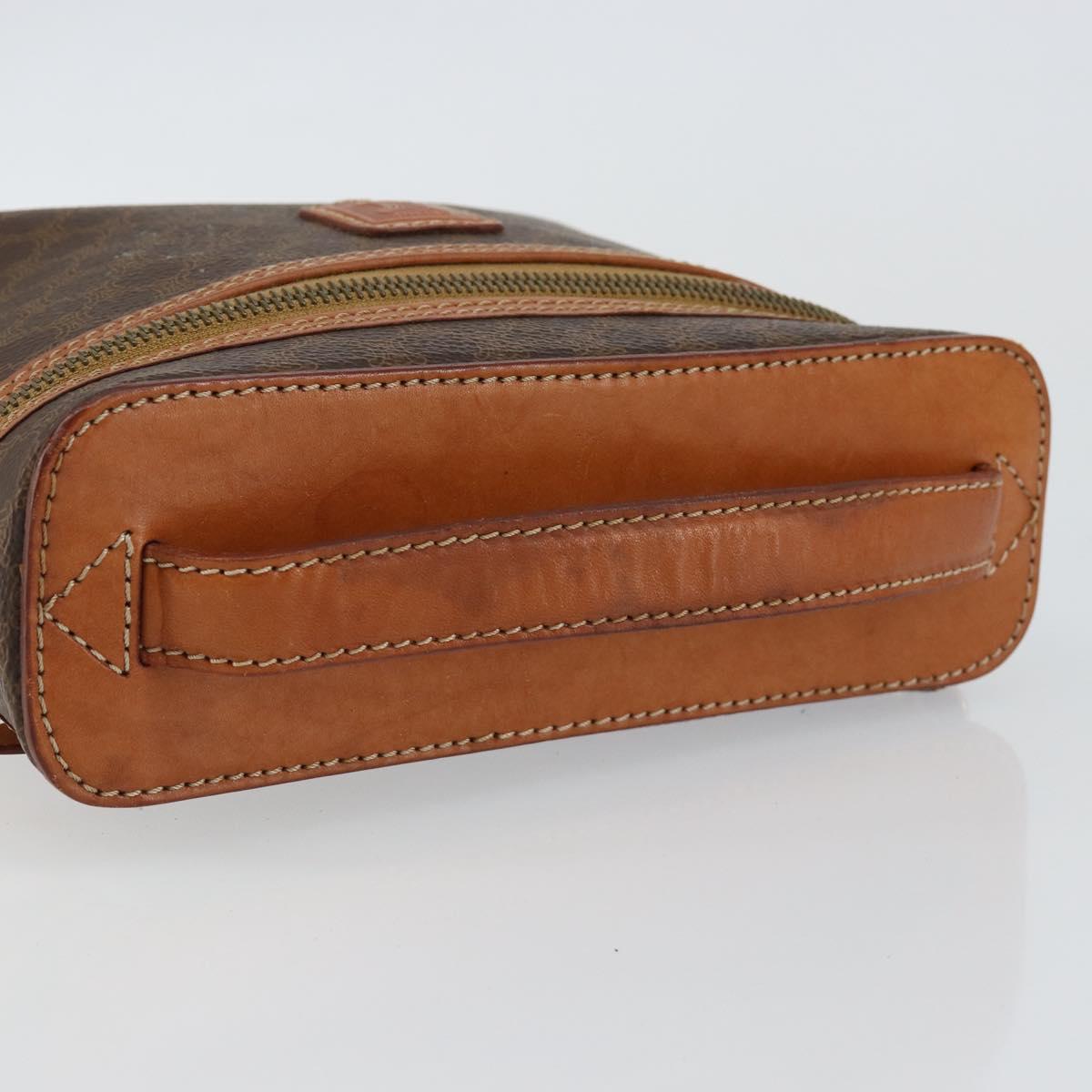 CELINE Macadam Canvas Vanity Pouch PVC Leather Brown Gold Auth ep11135