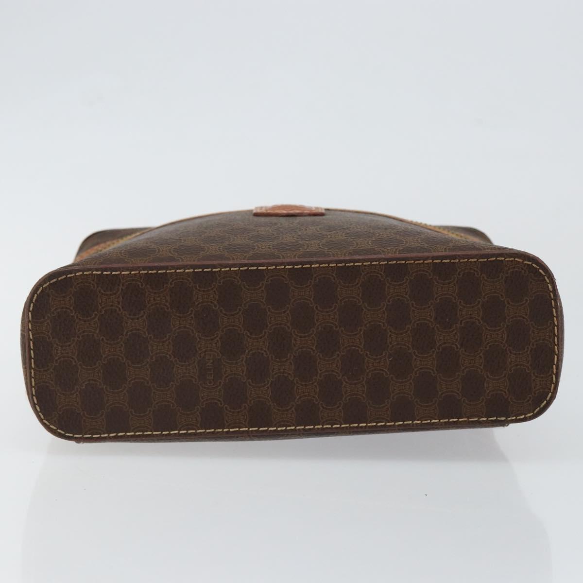 CELINE Macadam Canvas Vanity Pouch PVC Leather Brown Gold Auth ep11135