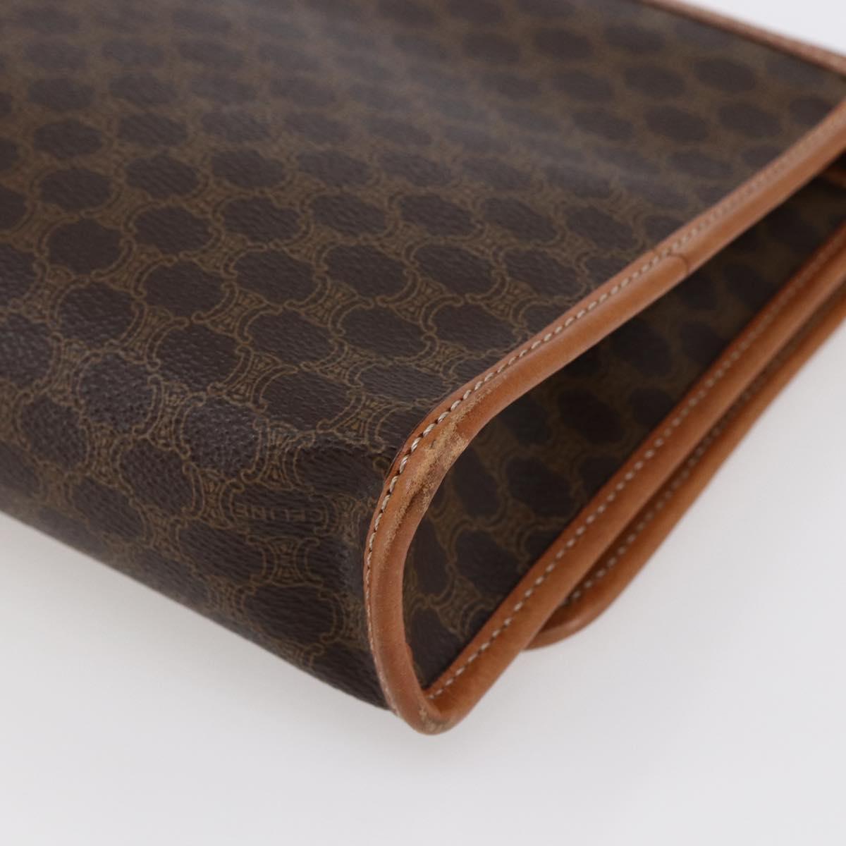 CELINE Macadam Canvas Shoulder Bag PVC Leather Brown Gold Auth ep11137