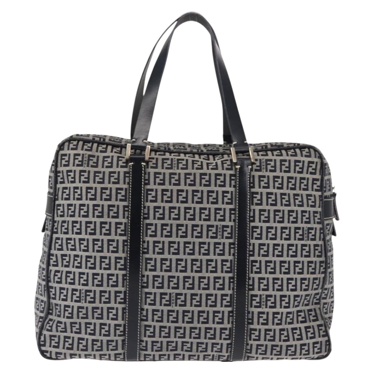 FENDI Zucchino Canvas Tote Bag Navy Gold Auth ep11139