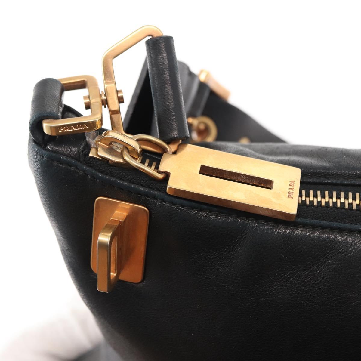PRADA Shoulder Bag Lamb Skin Black Gold Auth ep11141
