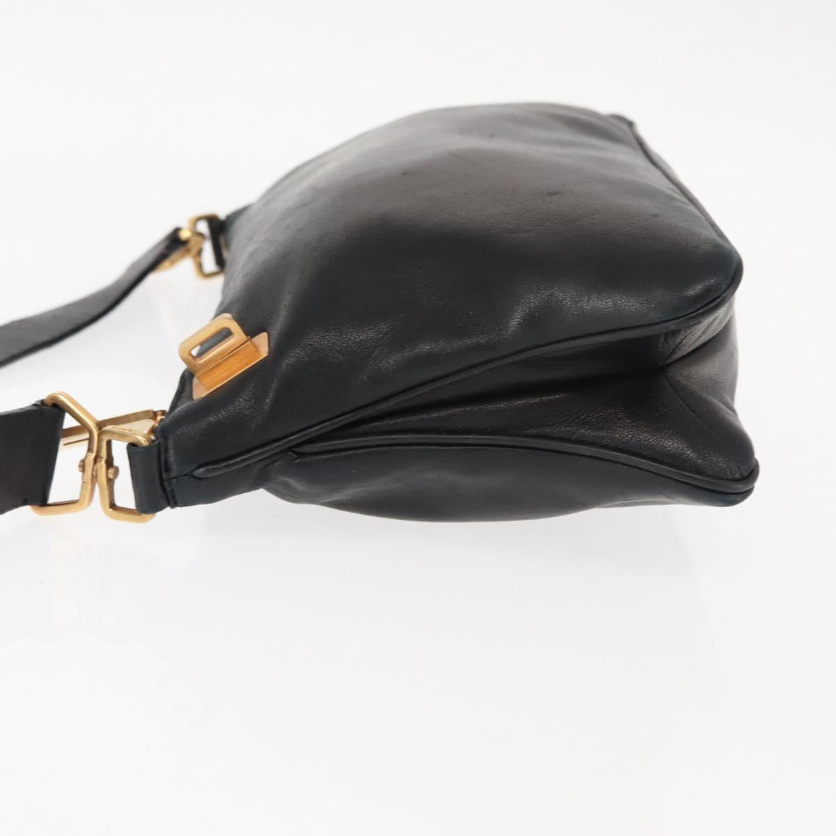 PRADA Shoulder Bag Lamb Skin Black Gold Auth ep11141