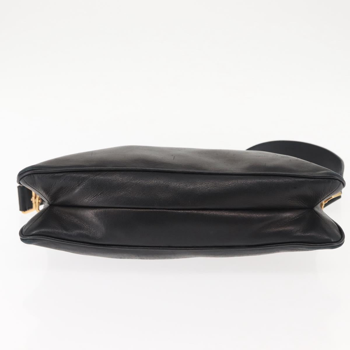 PRADA Shoulder Bag Lamb Skin Black Gold Auth ep11141
