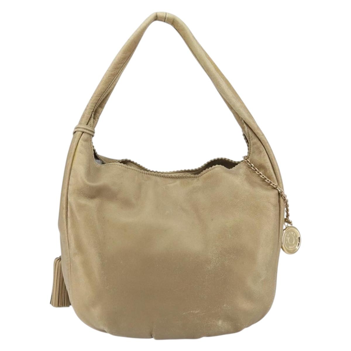 LOEWE Shoulder Bag Leather Beige Gold Auth ep11142