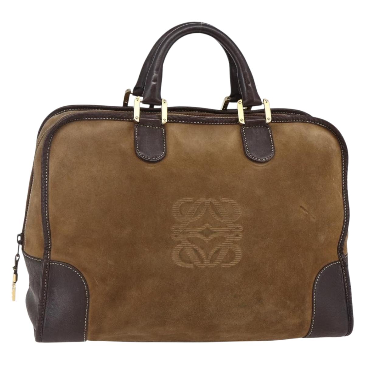 LOEWE Anagram Amazona 40 Hand Bag Suede Leather Brown Gold Auth ep11147