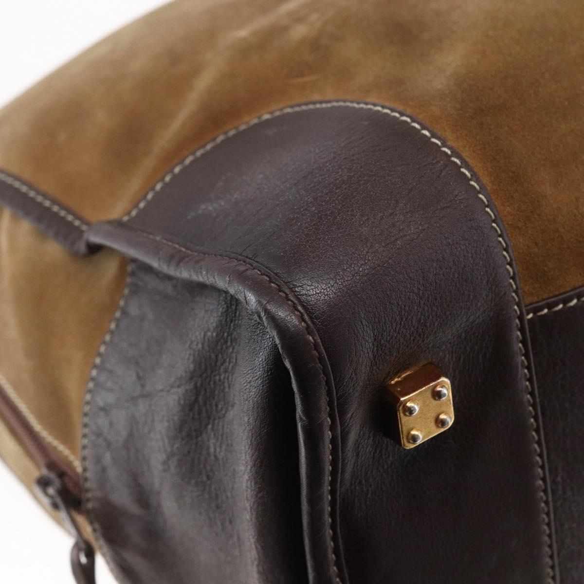 LOEWE Anagram Amazona 40 Hand Bag Suede Leather Brown Gold Auth ep11147