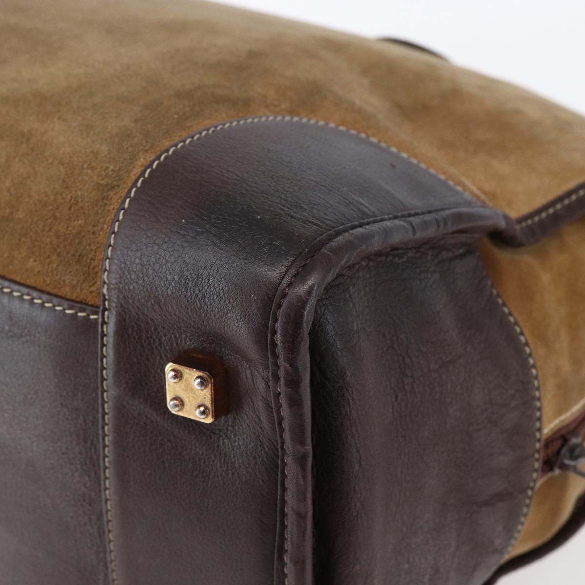 LOEWE Anagram Amazona 40 Hand Bag Suede Leather Brown Gold Auth ep11147