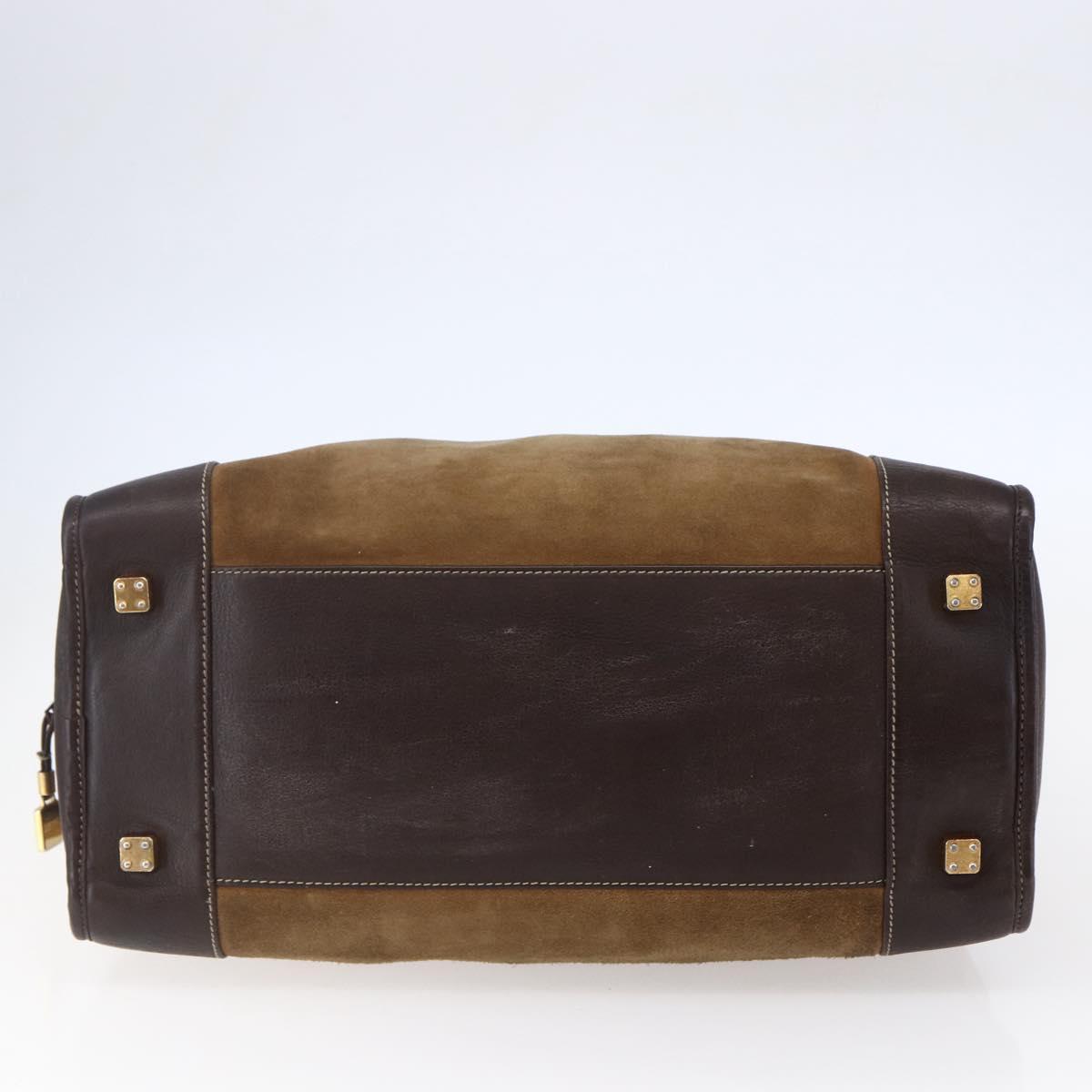 LOEWE Anagram Amazona 40 Hand Bag Suede Leather Brown Gold Auth ep11147