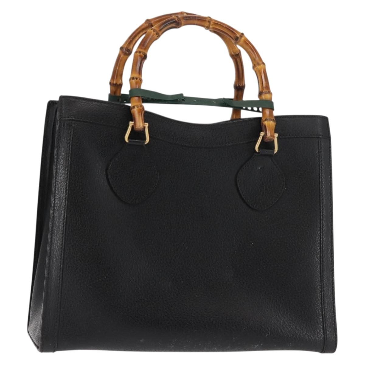GUCCI Bamboo Hand Bag Leather Black Auth ep11149