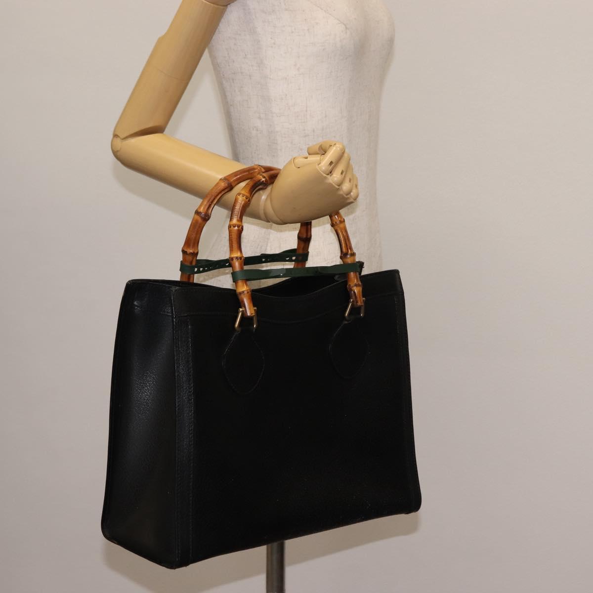 GUCCI Bamboo Hand Bag Leather Black Auth ep11149