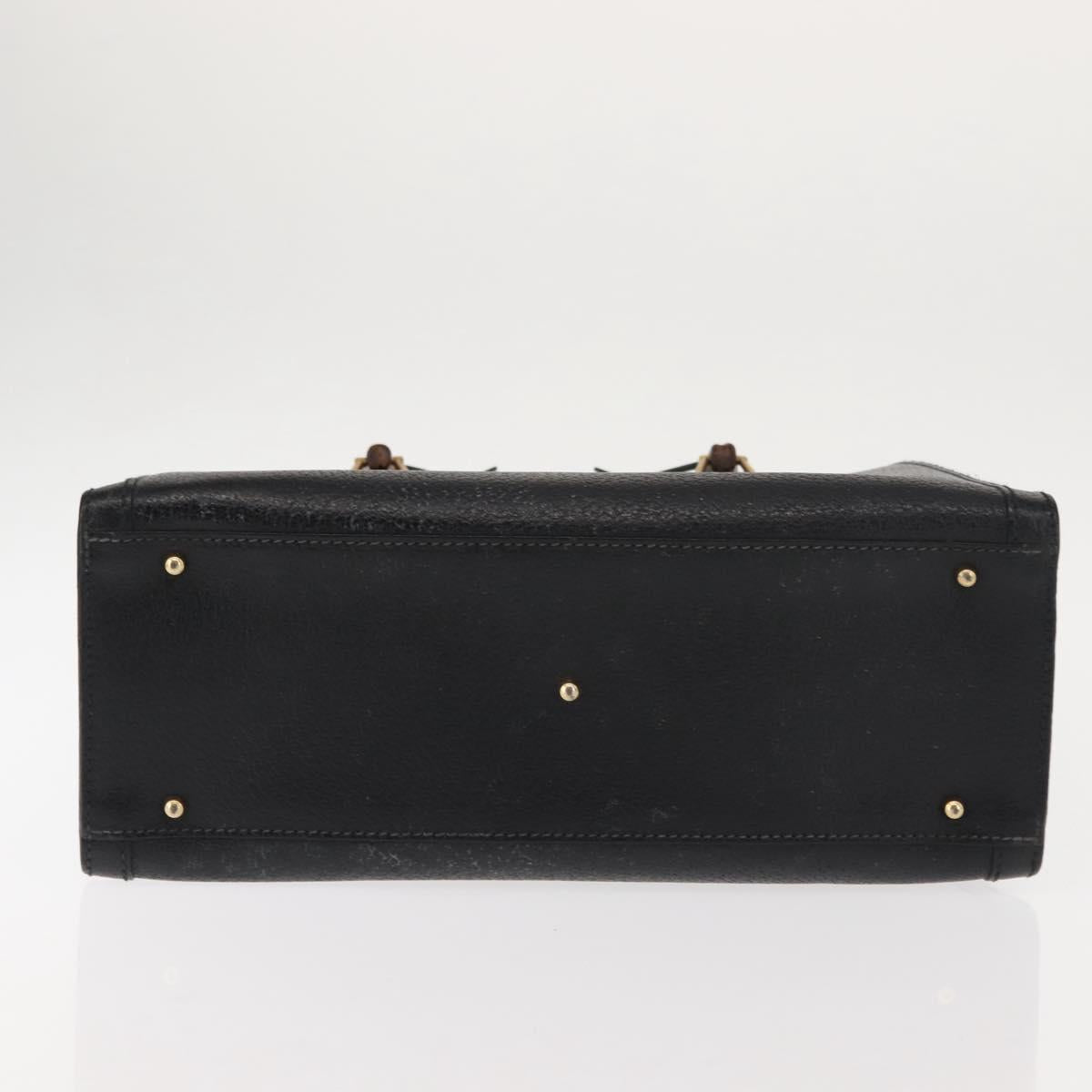 GUCCI Bamboo Hand Bag Leather Black Auth ep11149
