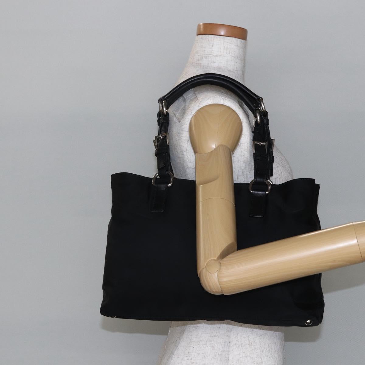 PRADA Hand Bag Nylon Black Silver Auth ep11161