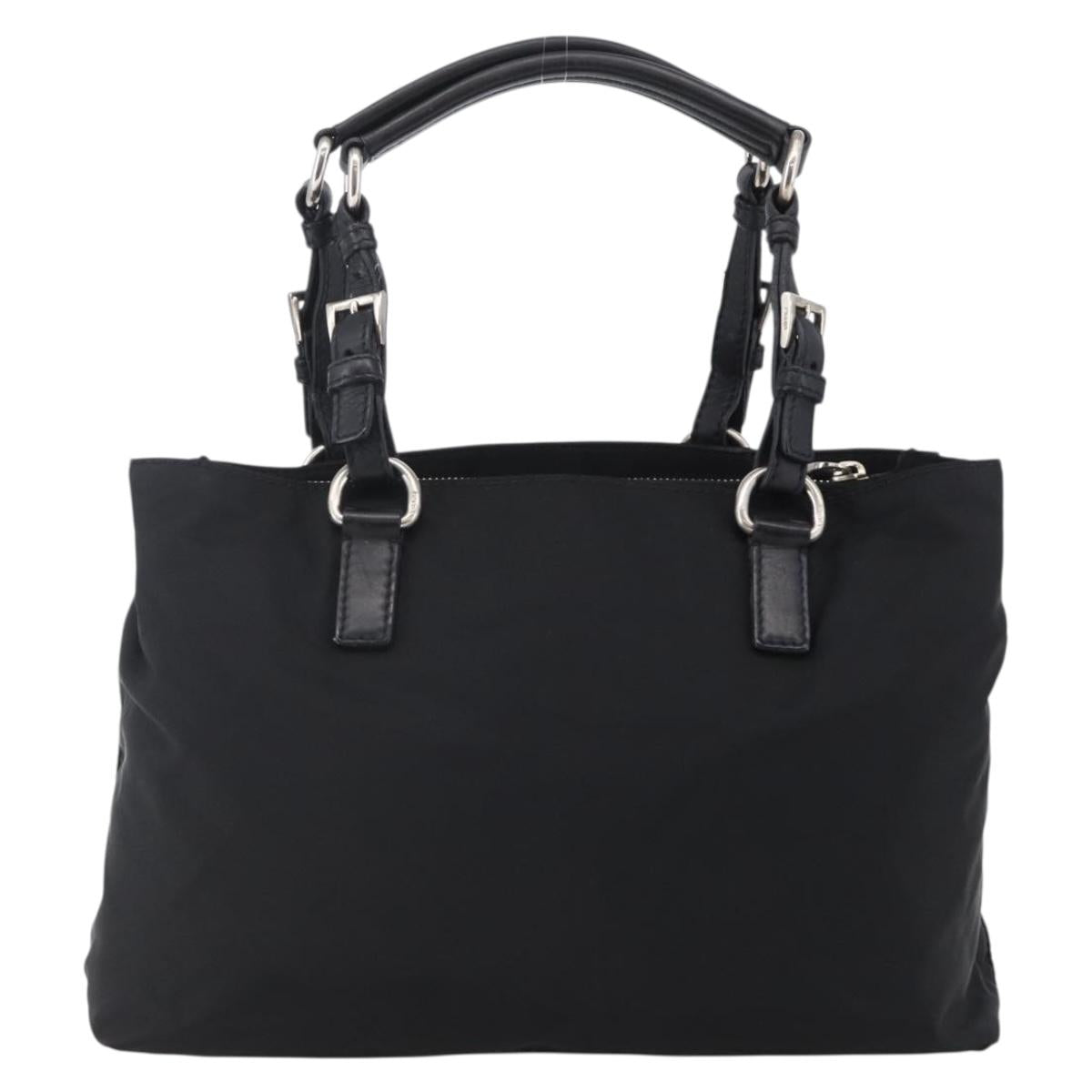 PRADA Hand Bag Nylon Black Silver Auth ep11161