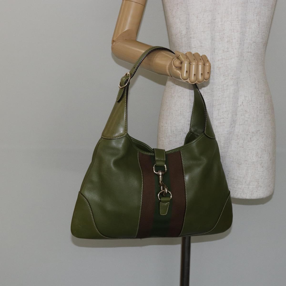 GUCCI Sherry Line Jackie Shoulder Bag Leather Green Brown Auth ep11162