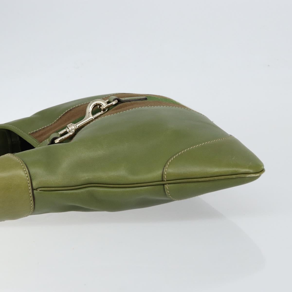 GUCCI Sherry Line Jackie Shoulder Bag Leather Green Brown Auth ep11162