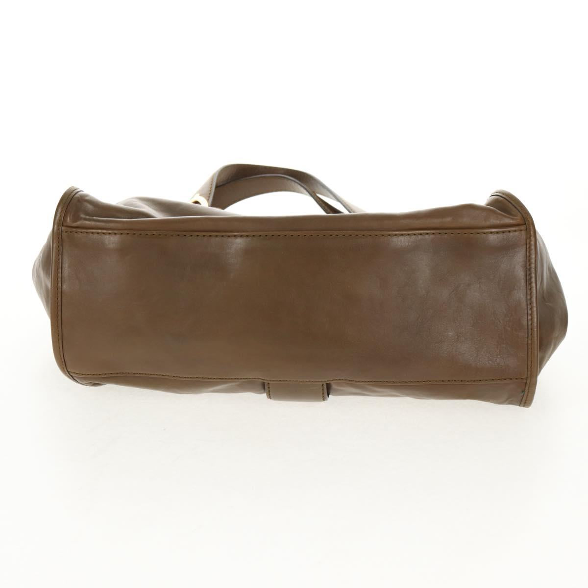 GUCCI Horsebit Shoulder Bag Leather Khaki Auth ep11163