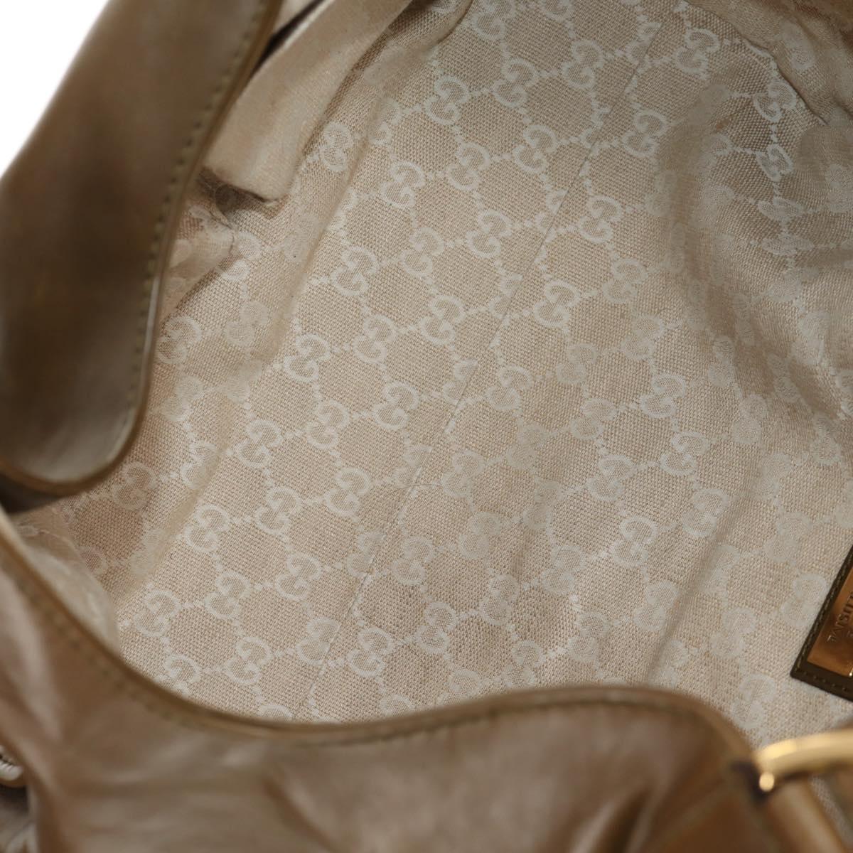 GUCCI Horsebit Shoulder Bag Leather Khaki Auth ep11163