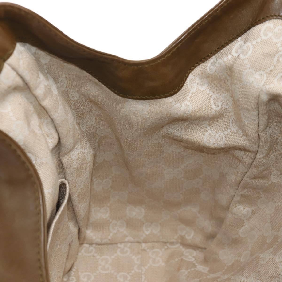 GUCCI Horsebit Shoulder Bag Leather Khaki Auth ep11163