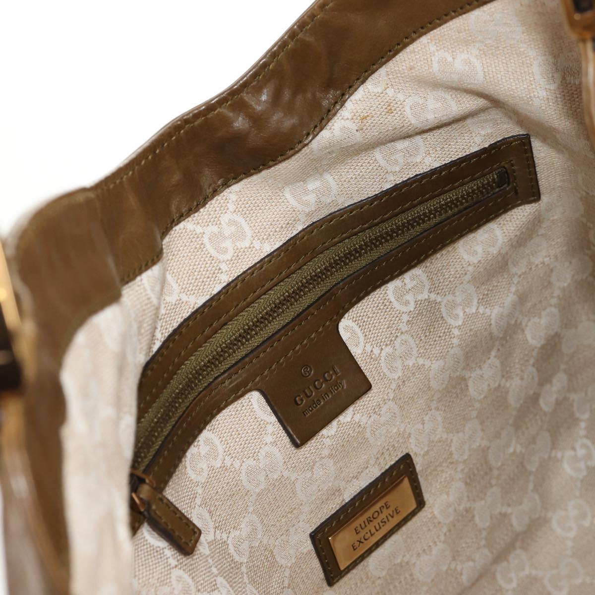 GUCCI Horsebit Shoulder Bag Leather Khaki Auth ep11163