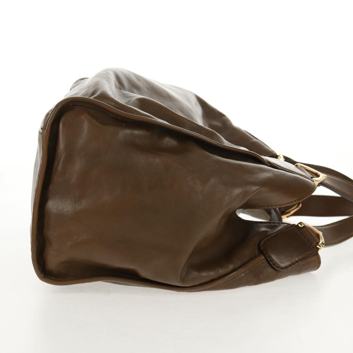 GUCCI Horsebit Shoulder Bag Leather Khaki Auth ep11163