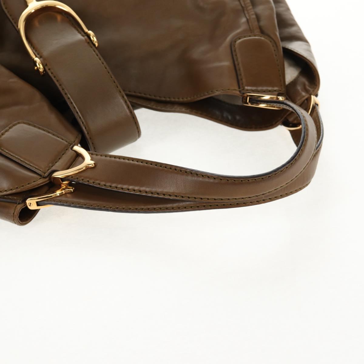 GUCCI Horsebit Shoulder Bag Leather Khaki Auth ep11163