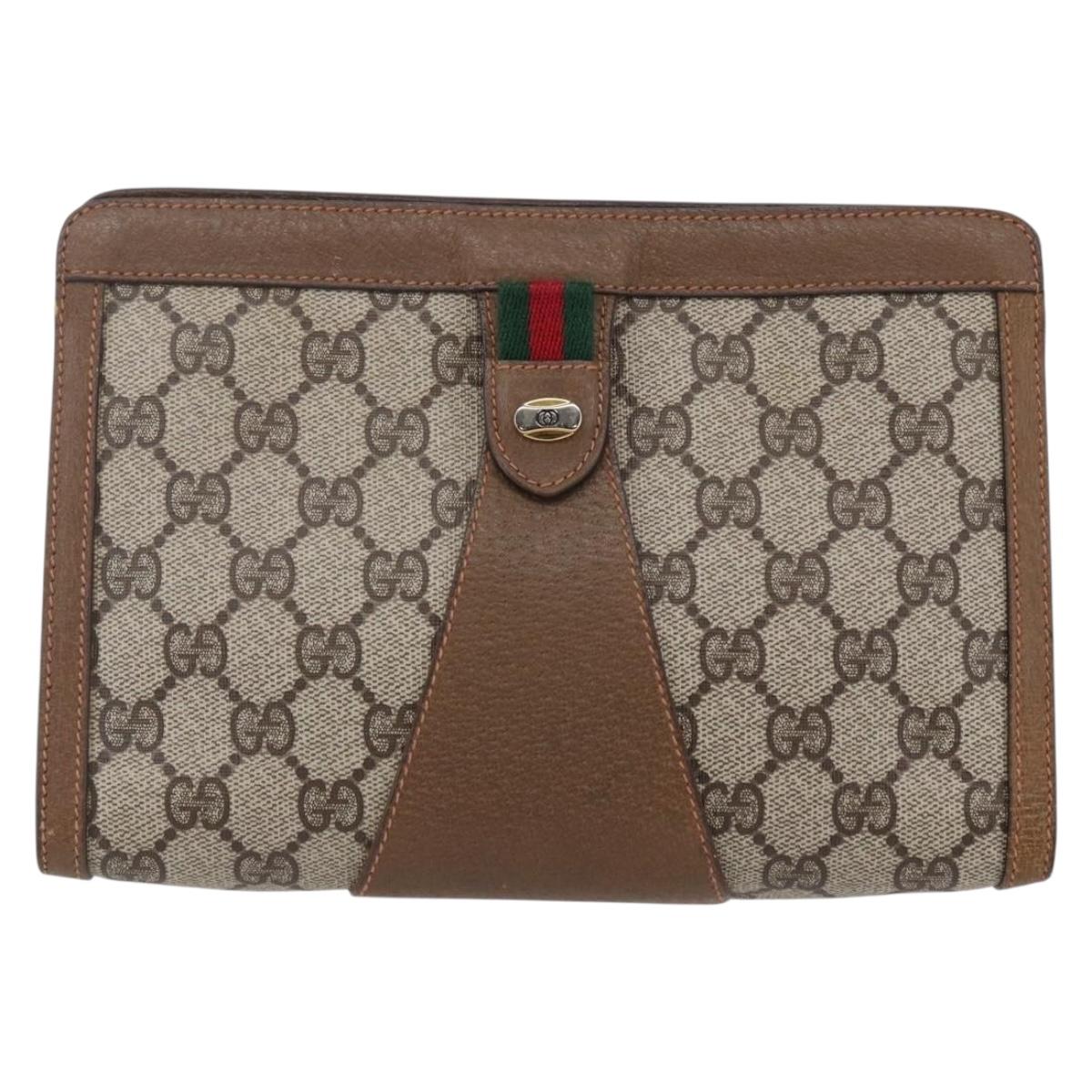 GUCCI GG Supreme Web Sherry Line Bag PVC Beige Gold 89 01 032 Auth ep11168