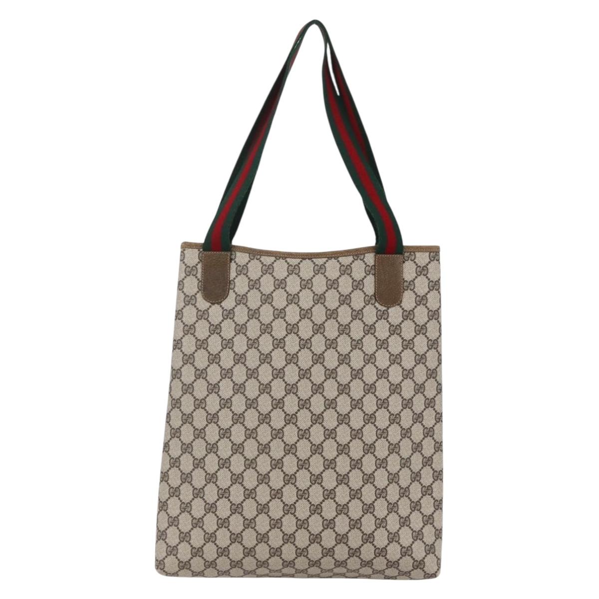 GUCCI GG Supreme Web Sherry Line Tote Bag PVC Beige 37 02 2140 Auth ep11172
